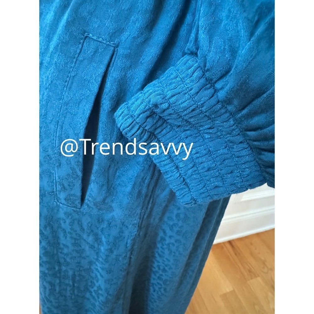 Anthropologie Blue Smocked Waist Maxi Dress Robe Boho Lounge Size L/XL NWT - Picture 7 of 13